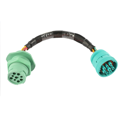 Green Type 2 9-Pin J1939 Female To 9Pin J1939 Male Cable